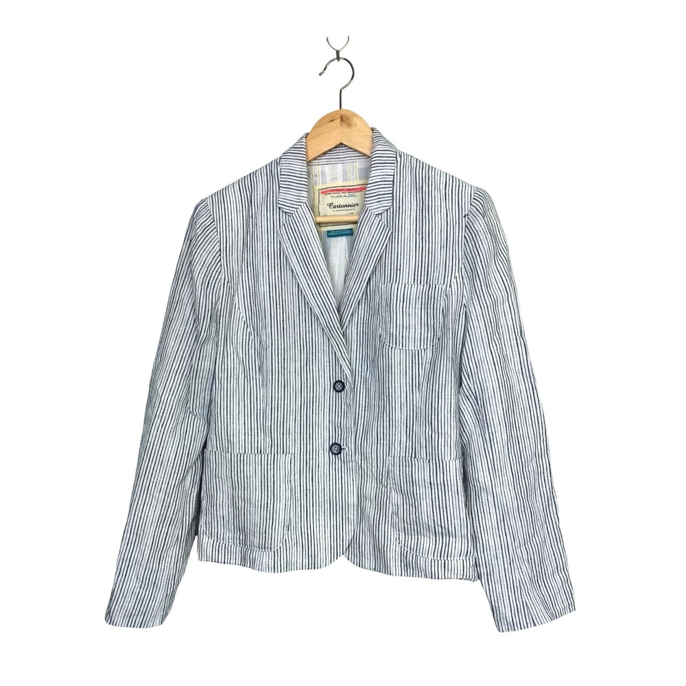 Anthropologie Cartonnier Linen Stripe Blazer | Whimsical | Coastal Chic